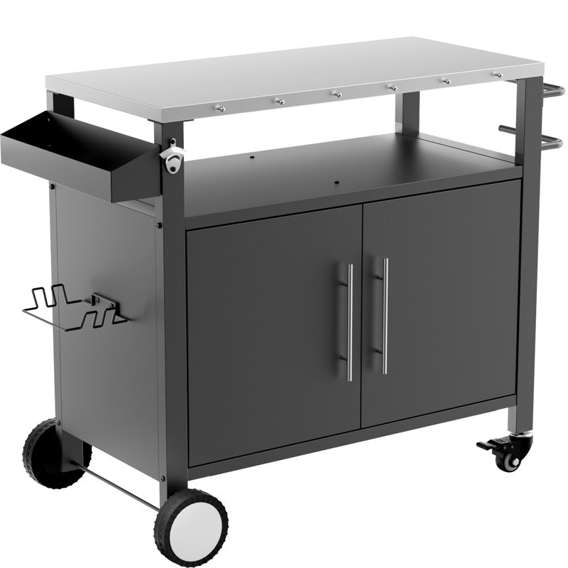 Chariot-bar d'extérieur avec roues verrouillables et rangement pour les ustensiles de cuisine - organisez votre cuisine, porte-serviettes en papier noir pour barbecue