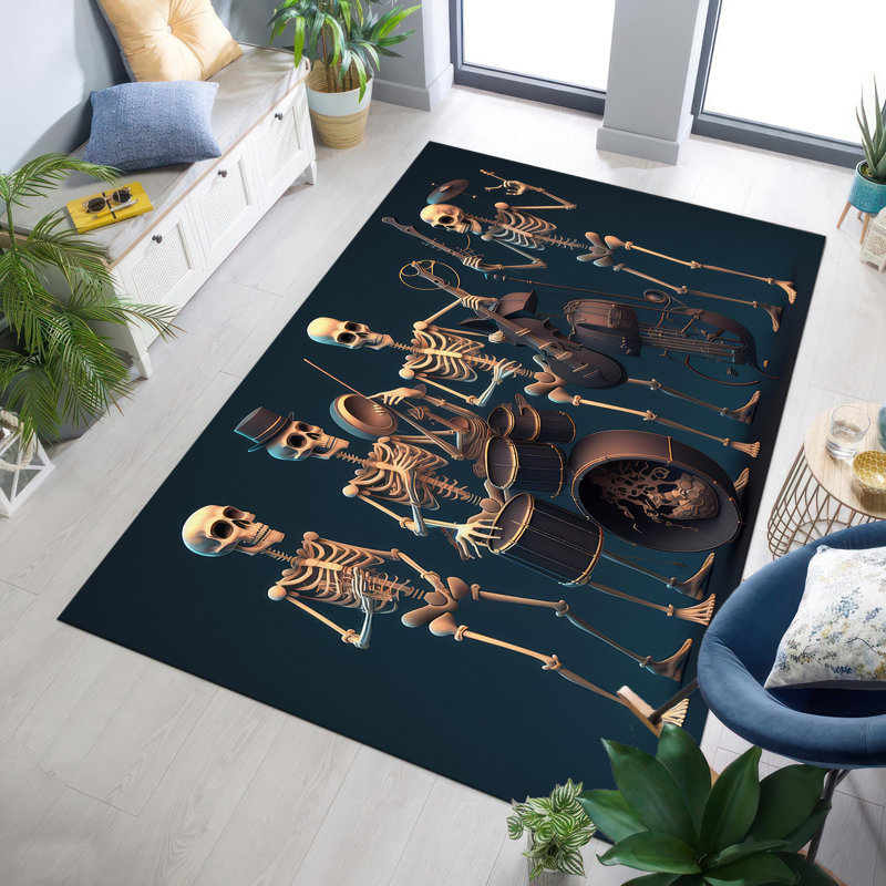 Tapis non tissé à motif mince au motif exquis bleu ciel et or royal, idéal pour les salons et les chambres
