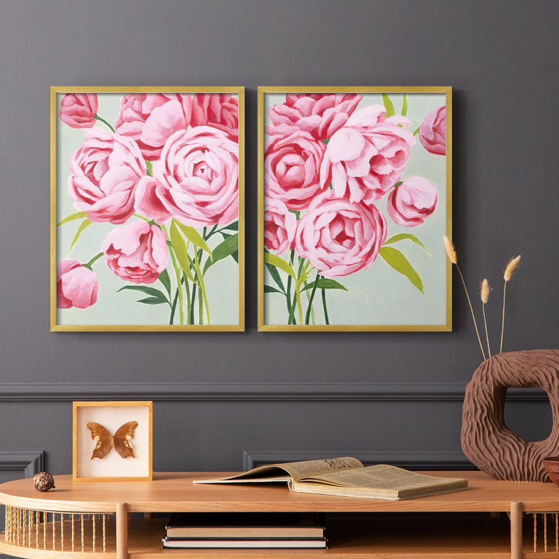 Cette année, pivoines I - impression encadrée de qualité supérieure - prête à être accrochée - aucun clou requis - aucun clou requis