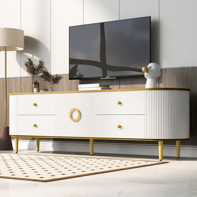 Modern TV Stand For Tvs Up To 80 Inches, Entertainment Center With 4 Drawers And 1 Cabinet, Wood TV Console Table With Metal Legs And Handles For Living Room