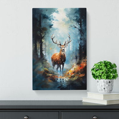 Stag In A Forest Gestural - Wrapped Canvas