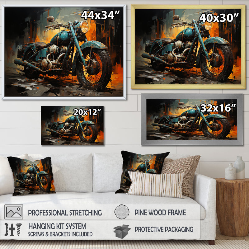Motocyclette II jaune et noir - art mural moto, Toile tendue, H 16 po x l 32 po x P 1 po