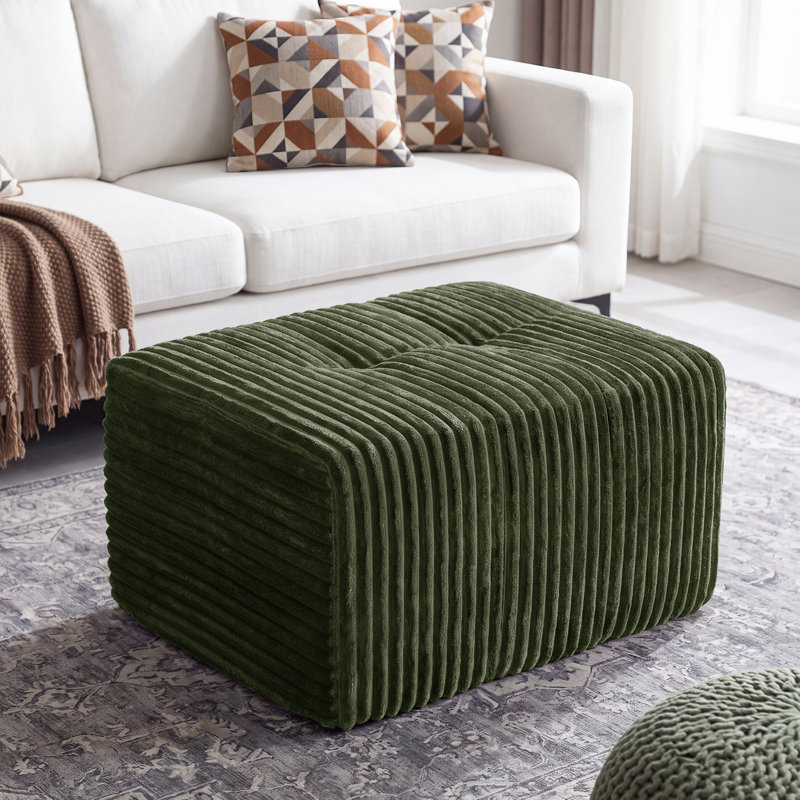 Pouf ottoman moderne compressé, repose-pieds rectangulaire modulable en velours côtelé avec ressorts ensachés, aucun assemblage requis pour le salon, vert