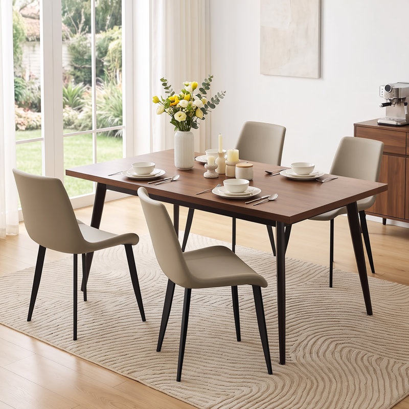 Modern PU Leather Upholstered Dining Chairs With Sturdy Metal Legs (Set Of 6), Tan