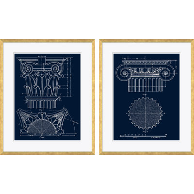 «Blue Column 2» et «Blue Ionic 5» par David Phoenix - reproduction de photo encadrée sur papier
