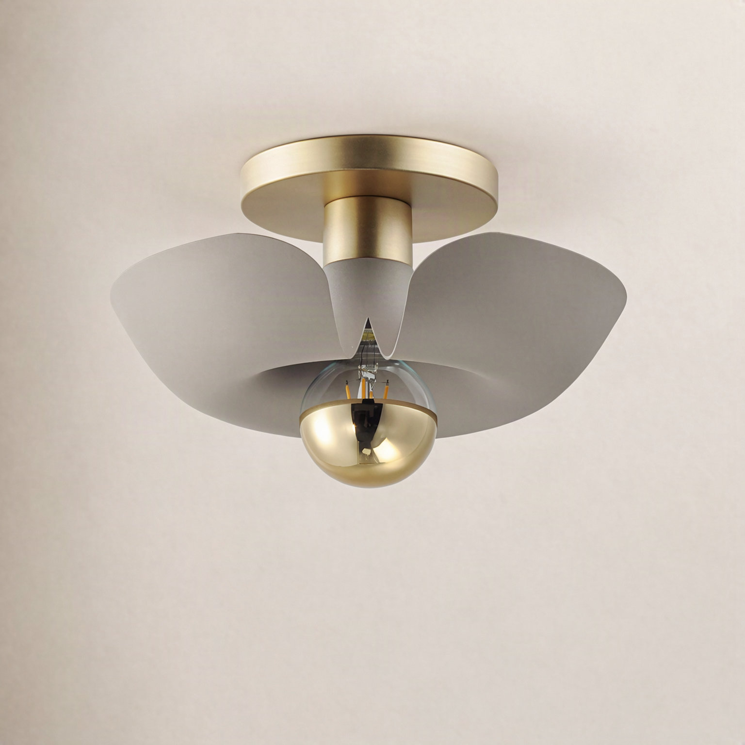 Arth Single Light Semi Flush Mount, Satin Brass/Silver Gold