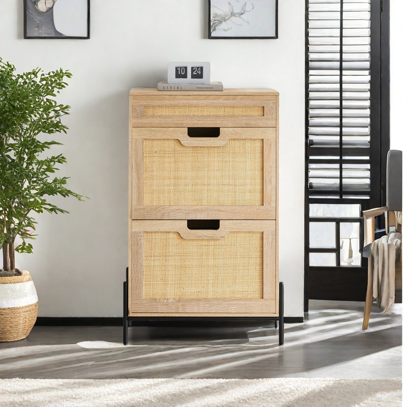 12 Pair Shoe Storage Cabinet, Oak Wood