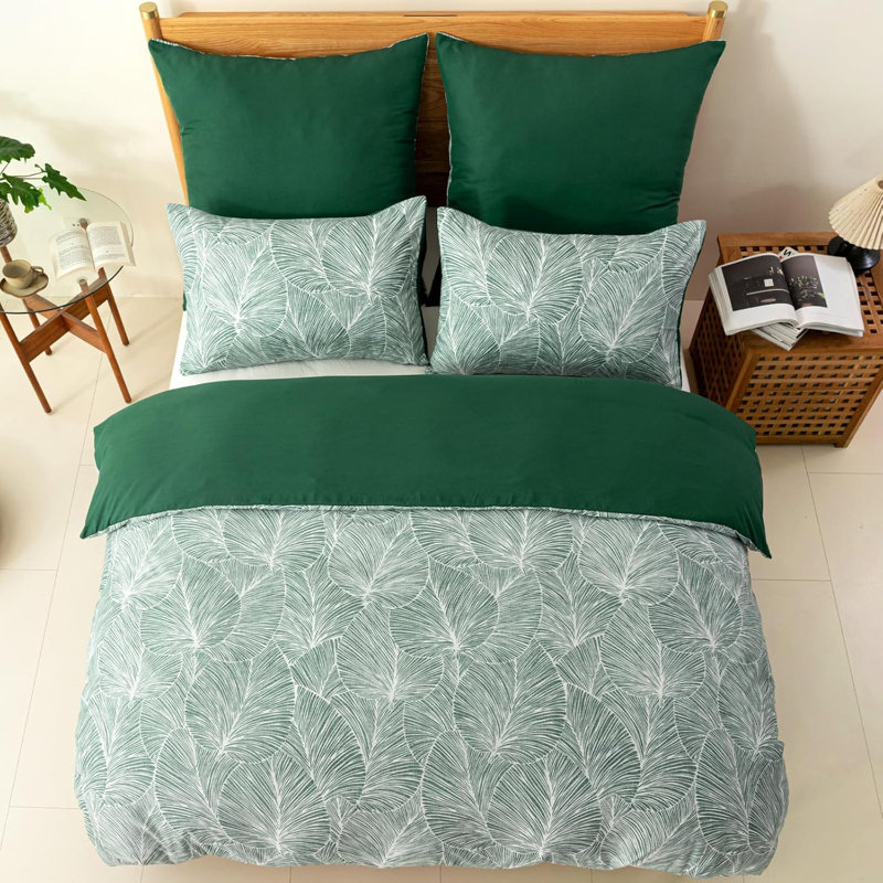 Microfiber Floral Duvet Cover with Pillowcases, Green