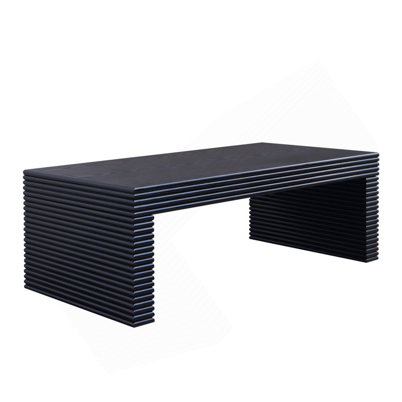 Table basse 47,6 "à nervures noires modernes - Table de centre rectangulaire à profil bas pour le salon