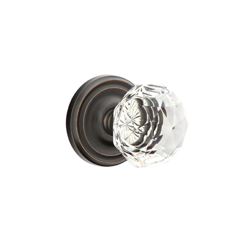 Passage Diamond Crystal Knob with Regular Rose, Oil Rubbed Bronze