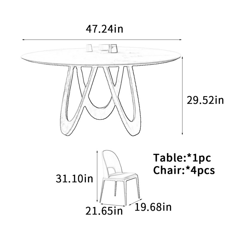 Table ronde en bois massif, H 29,52 po x L 47,24 po x l 47,24 po