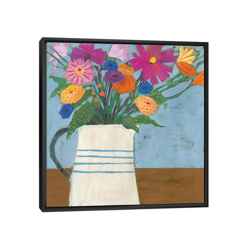 « campagne flore ii », reproduction sur toile, H 37 po x l 37 po x P 1,5 po, Toile avec cadre noir, Pas de tapis