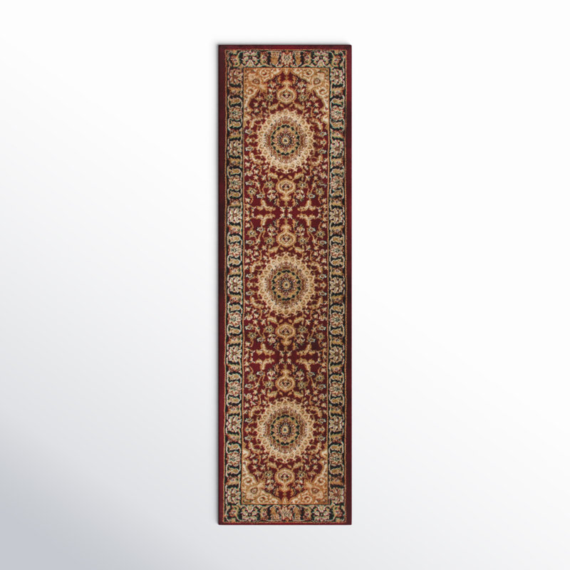 Shiflett Oriental Burgundy/Mustard/Black Area Rug, Runner 2'7" x 10'