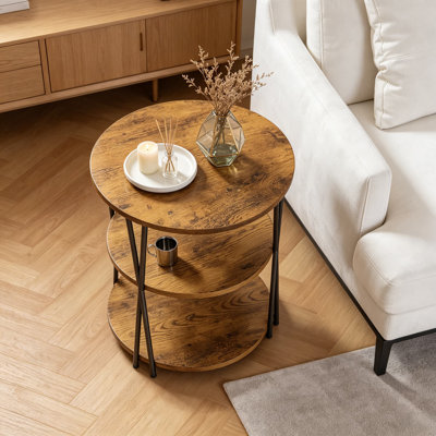 23 Inch Round Side Table 3-tier End Table With Storage Shelves, Small Patio Table For Living Room, Bedroom, Couch, Coffee Table Nightstand