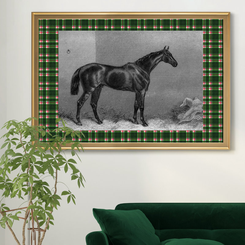 Équitation à carreaux I - reproduction d'art sur toile, H 18,5 po x l 24,5 po x P 1,5 po, Doré