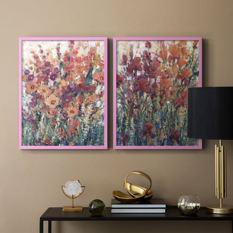 Sunlit Flowers I-Premium, reproduction encadrée - prête à être accrochée - aucun clou requis - aucun clou requis, Rose
