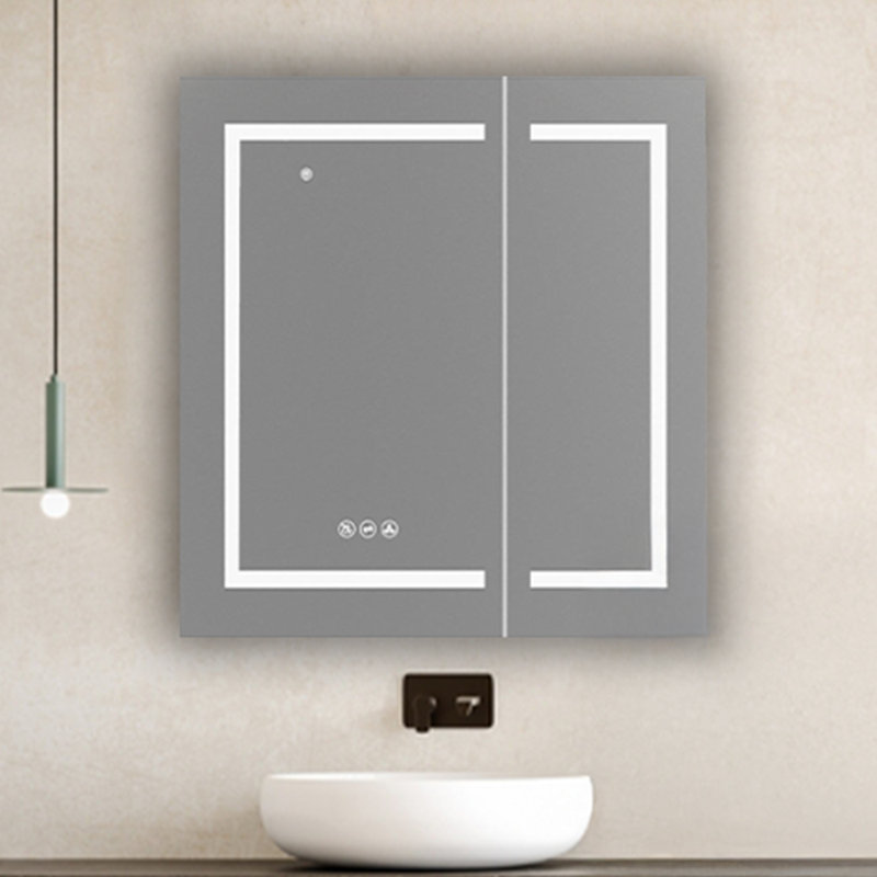 Miroir de salle de bain à fixation en surface ou encastré à DEL avec désembueur, éclairage réglable, miroir de maquillage 3X, prises USB et prises de courant