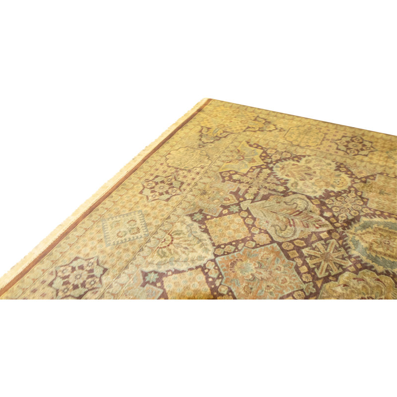 Hand Knotted Wool Oriental Area Rug in Brown And Gold