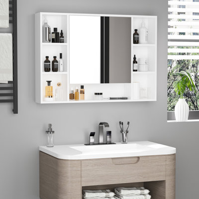 Armoire Murale 2 Portes avec Étagère Ouverte et Porte-Serviettes, Meuble en Verre et Métal pour Armoire Murale 2 Portes avec Étagère Ouverte et Porte-Serviettes, Meuble en Verre et Métal pour
