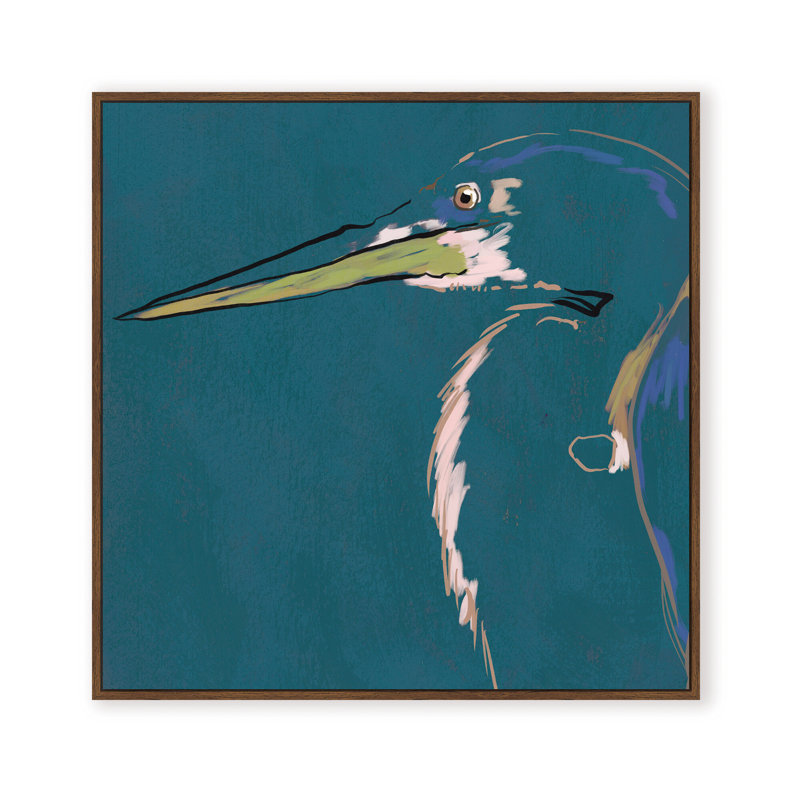 Nature Inspired Blue Heron Portrait, Gold, Framed Matted Print, 36" H x 36" W