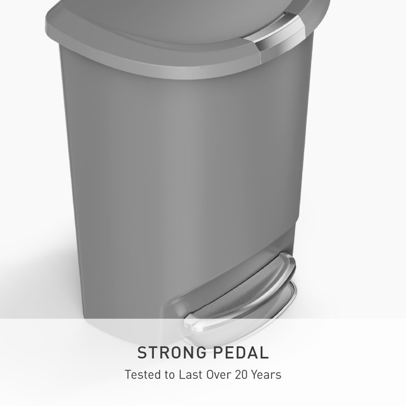Simplehuman 50 Liter / 13 Gallon Semi-Round Kitchen Step Trash Can with Secure Slide Lock, Plastic, Gray