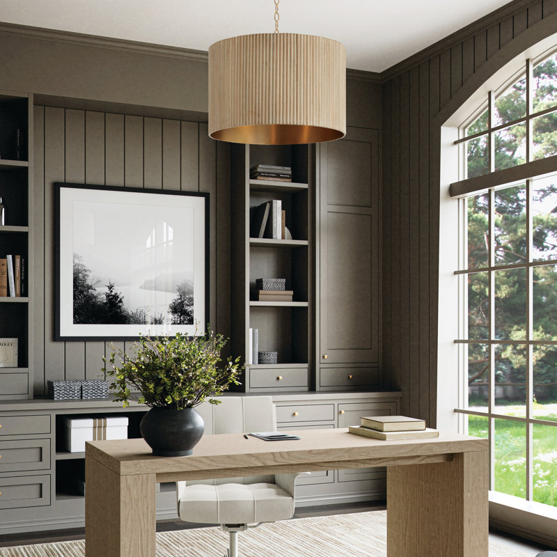 Donovan 3 - Light Gold Drum Pendant, White