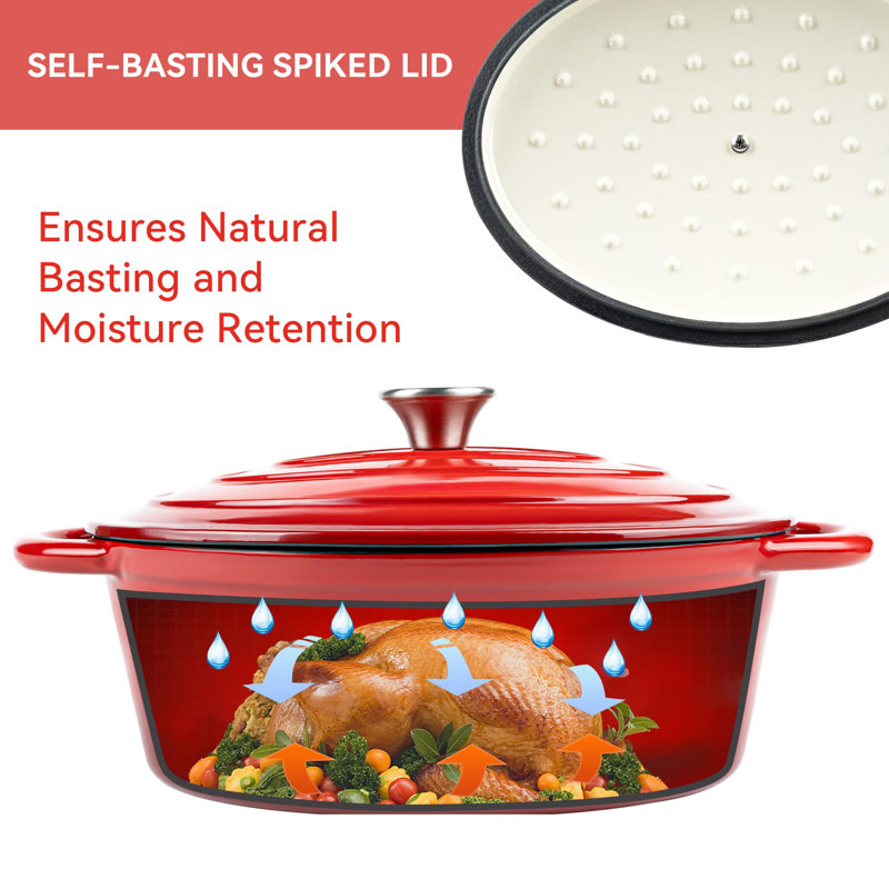 4.5 QT Enameled Oval Dutch Oven Pot, Red