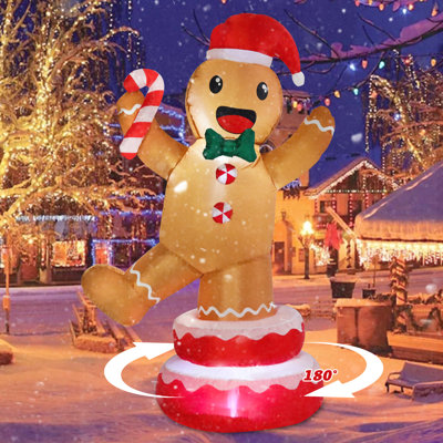 Décoration gonflable de Noël, bonhomme en pain d'épices rotatif automatique, avec lumières DEL blanches scintillantes, convient pour une décoration de Noël intérieure ou extérieure.