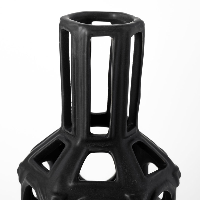 Vase de table cylindrique en céramique noire, H 10 po x l 4 po x P 4 po