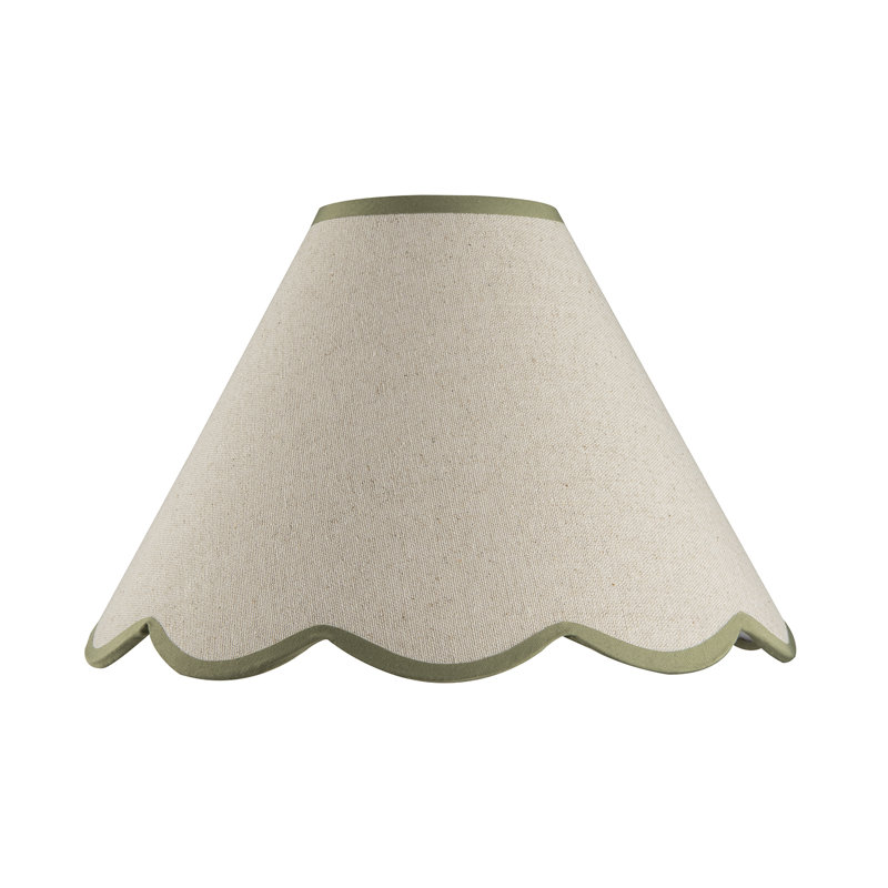 Scallop Edge Natural Textured Linen Coolie Lamp Shade With Trims By, Light Green