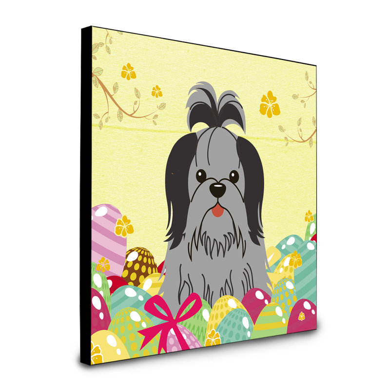 Panneau mural d’art œufs Sentire, Shih Tzu noir / argenté