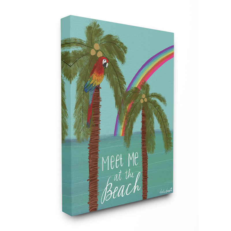 «Meet Me At The Beach with Palms Bright Tropical Rainbow Parrot», impression, Toile, H 40 po x l 30 po x P 1,5 po