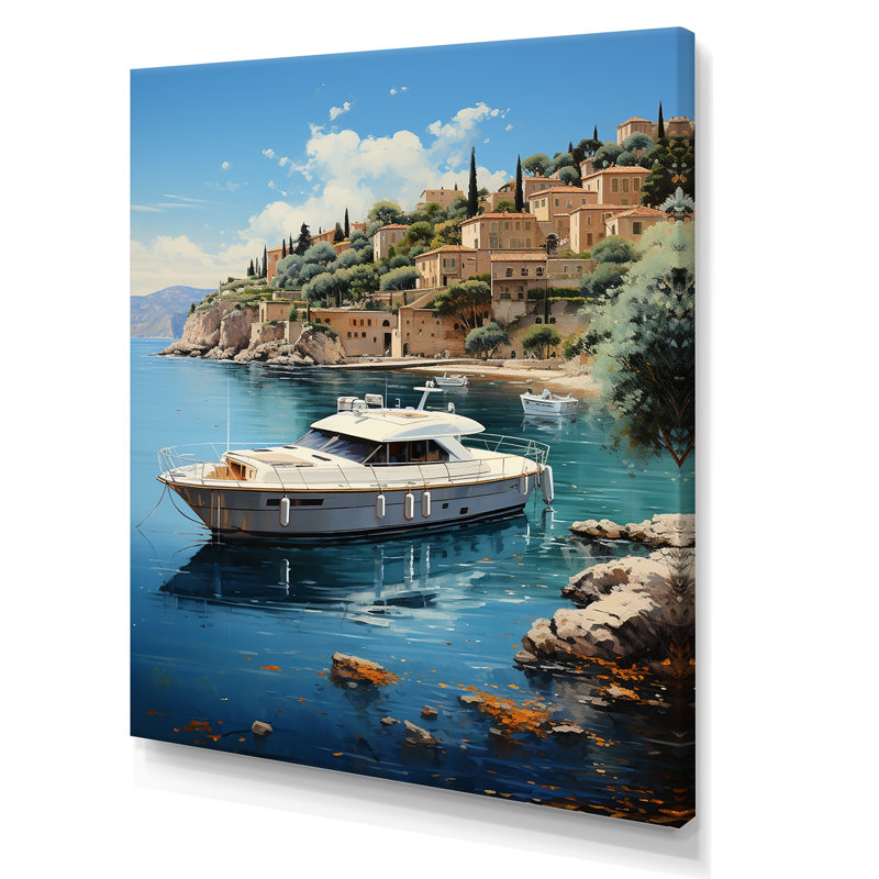 Yacht sur la côte d'azur sur toile, Toile tendue, H 20 po x l 12 po x P 1 po