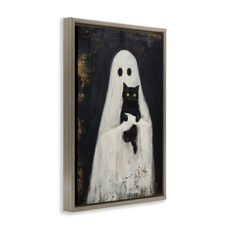 Cadre flottant noir Kitty & Ghost, design par Petal Prints Design, H 31 po x l 21 po, Cadre flottant orme Montalcino