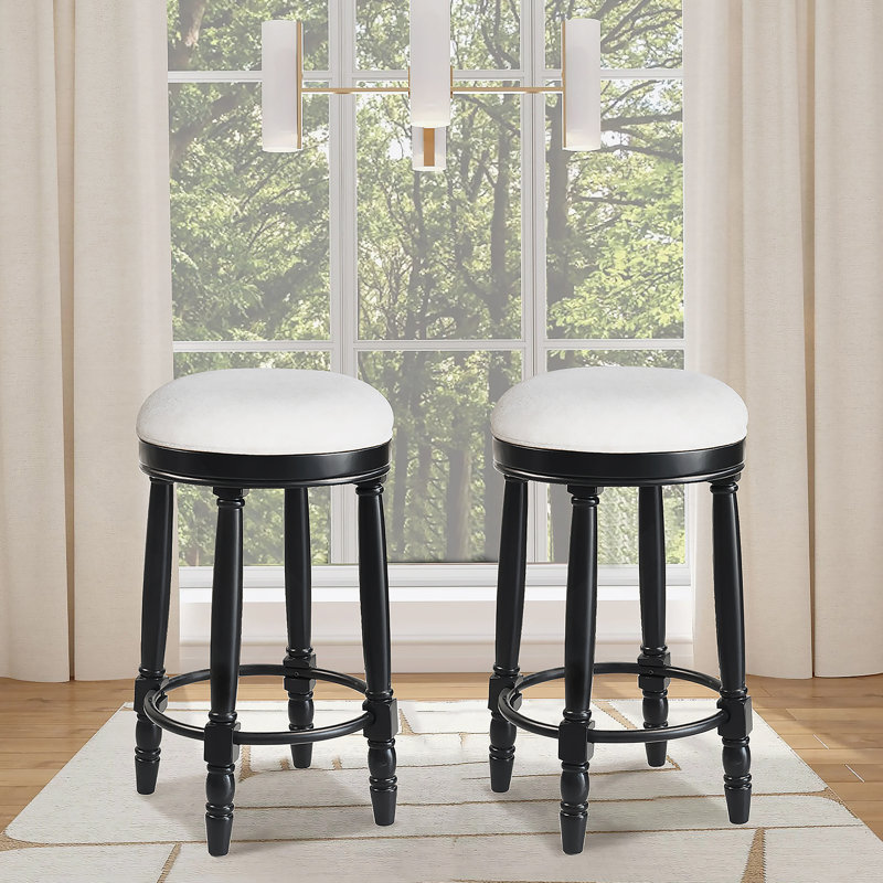 Ensemble de deux tabourets de bar avec fonction pivotante à 360 °, fabrication en bois et siège rembourré, idéal pour la cuisine, la salle à manger et le salon