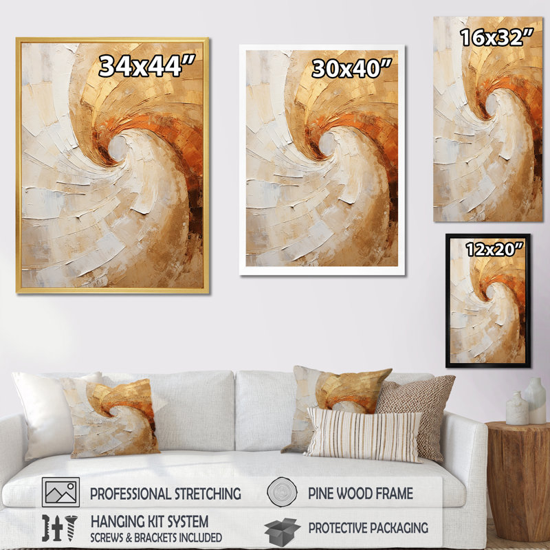 «Gold Beige Spiral Poteries - Abstract Spirals, reproduction d'art sur toile_106135, H 40 po x l 30 po x P 1,5 po
