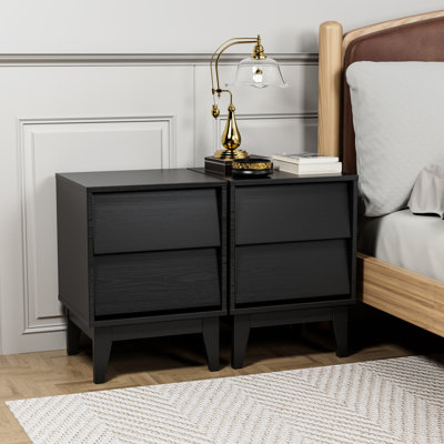 Table de chevet de style rétro en noir pour la chambre à coucher, pieds en bois massif, apparence gracieuse de la chambre à coucher, design rétro avec pieds, grande capacité de rangement