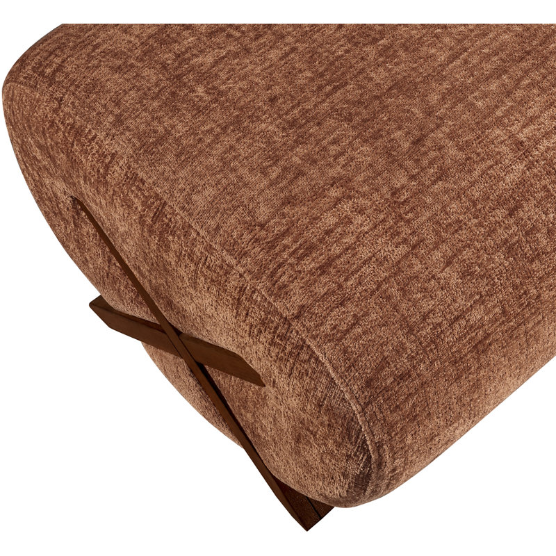 Akira Fabric Ottoman, Cognac Polyester Fabric, Brown Walnut