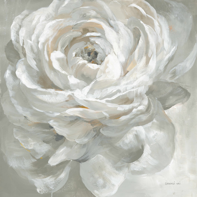 Rose blanche - peinture sur toile tendue, H 36 po x l 36 po