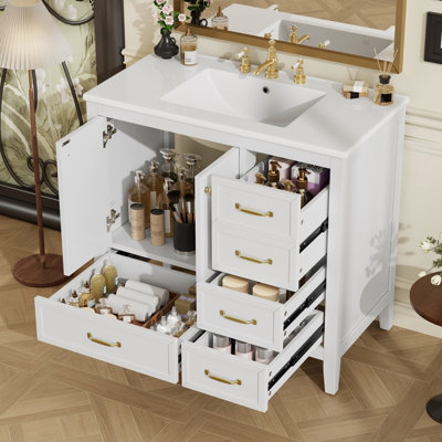 Bathroom Vanity with Sink, Soft-Closing Door, Multiple Drawers, Solid Wood Frame, Premium MDF Boards, and Easy Plumbing Access