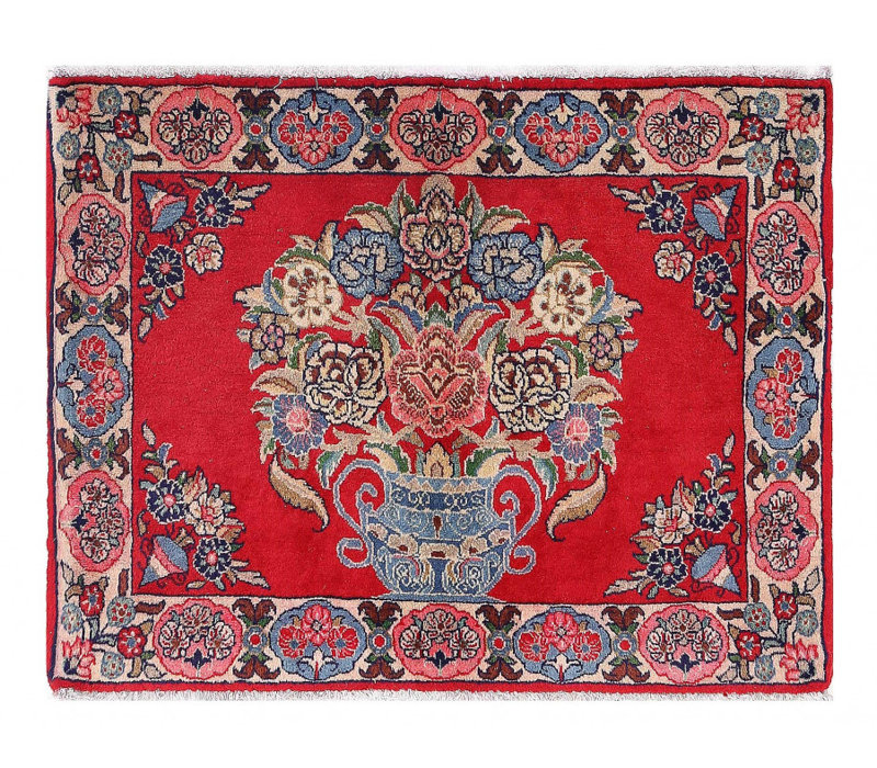 Tapis carré en laine d'agneau rouge unique de 2 pi 5 po x 3 pi 1 po Makhayla