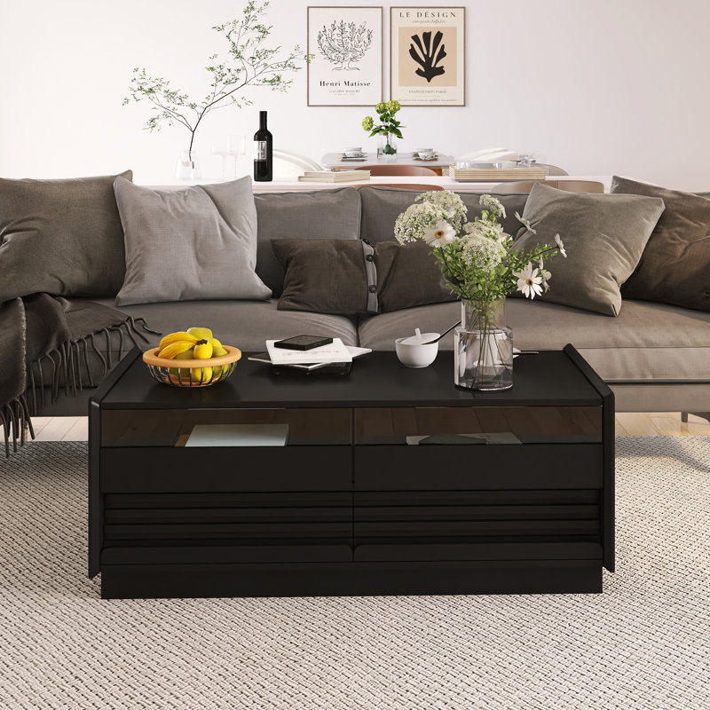 Table basse 47,20 "avec 4 tiroirs et 2 tablettes, Noir