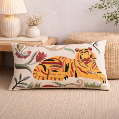 Coussin décoratif avec insert | Coussin brodé et imprimé 24 po x 14 po | Multicolore