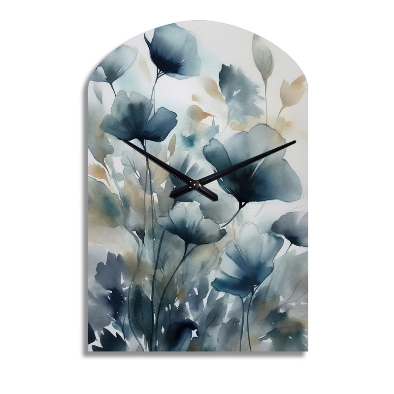 Horloge murale bleue, feuillage bleu et fleurs III, Moyenne
