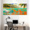 Ensemble de 3 tableaux sur toile tendue représentant des vagues tropicales et des palmiers