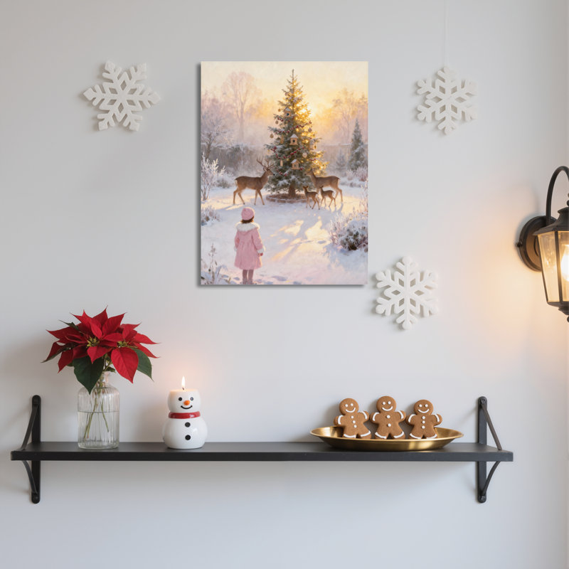 «Winter Deer Scene», art mural, H 36 po x l 24 po