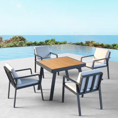 6801 Nofi 5 Pieces Patio Dining Set with Beige Cushions, Aluminum Frame