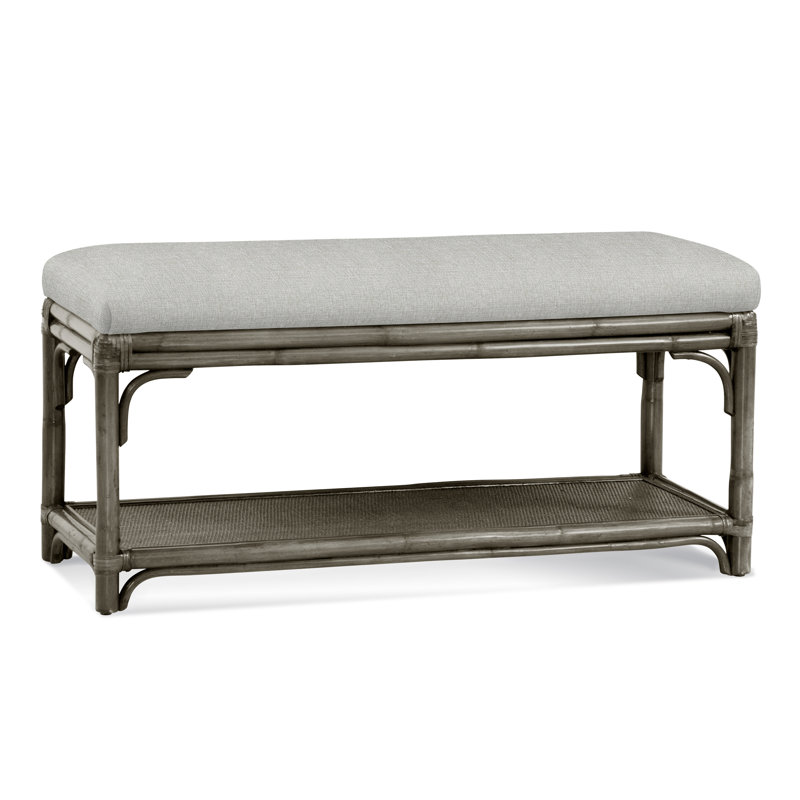 Summer Retreat Wicker Shelf Storage Bench, Stone Hearth, Ivory Crypton Performance; 0886-91