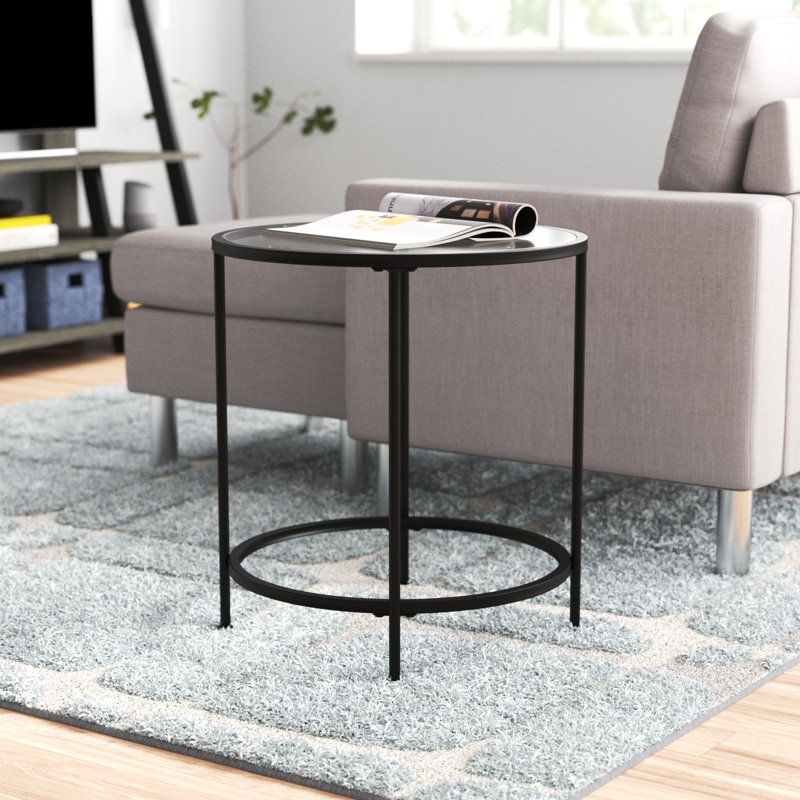 Astoria Collection Round End Table, Modern Accent Table with Metal Frame, Matte Black