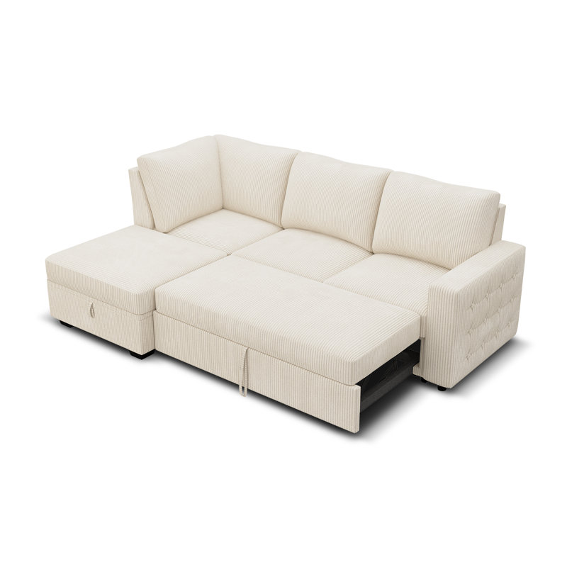 Canapé-lit modulaire Brunella, Velours côtelé beige, H 35 po x l 87 po x P 59,8 po